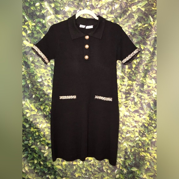 ZARA Elegant Black Dress with Gold Accents - Picture 1 of 16